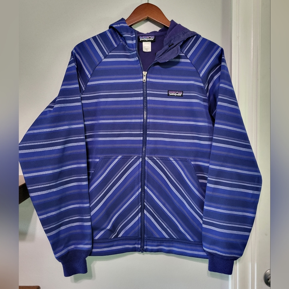 Patagonia Blue Striped Full Zip Up Hooded Coat Jacket Men's Size Medium
